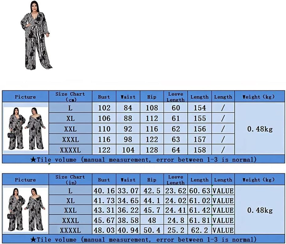 Plus Size Rompers for Women Long Sleeve V Neck Wrap Tie Waist Wide Leg Long Pants Jumpsuit L-4XL