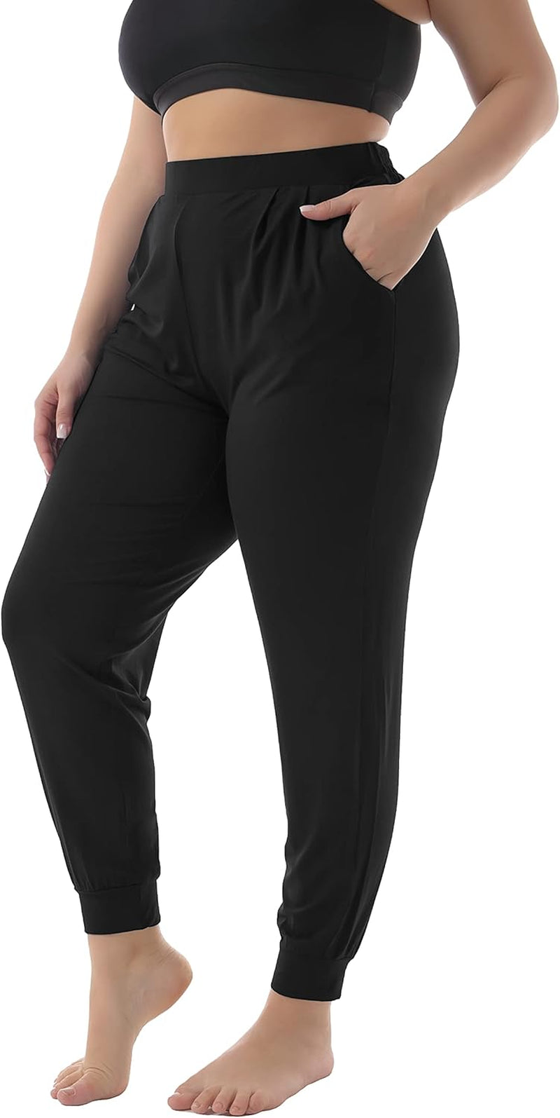 Women'S plus Size Casual Lounge Pants Stretchy Relaxed Jogger Yoga Pants with Pockets