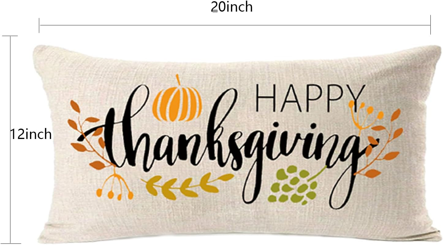 Thanksgiving Decorations Pillow Covers 12X20 Inch,Happy Thanksgiving Decor Thanksgiving Lumbar Pillow Farmhouse for Sofa