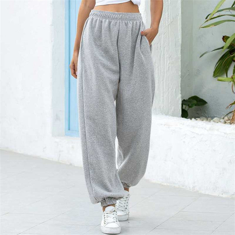 Women's fashion high waist plus fleece casual sports sweatpants corset pants