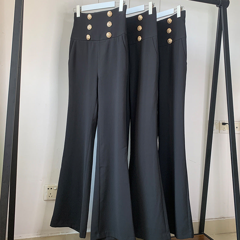 Black Wide-Leg Long Casual Pants