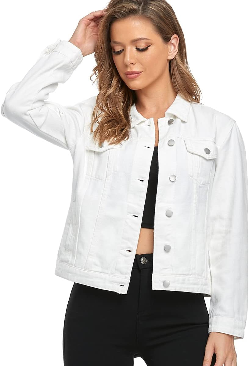 Classic Jean Jackets for Women Basic Long Sleeve Button Downs Ripped Denim Jackets