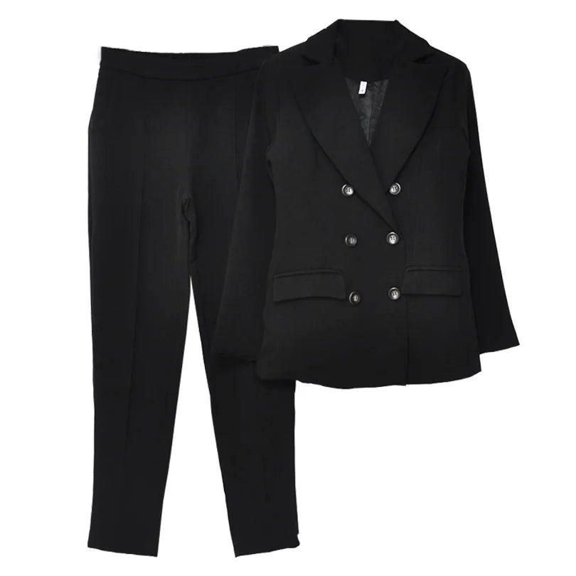 Women'S Suits Notched Collar Buttons Design Jacket and Mid Lined Trousers OL Sets