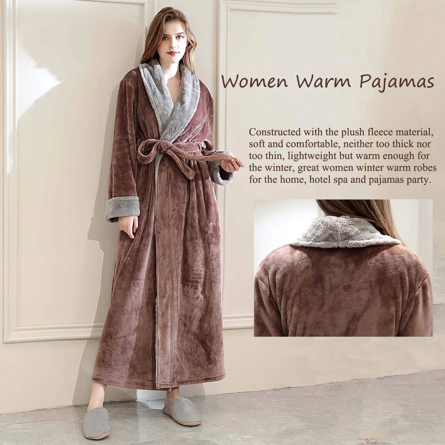 Womens Fleece Robes Long Plush Soft Warm Flannel Spa Bathrobe for Women Ladies Sleepwear (Coffee, L)