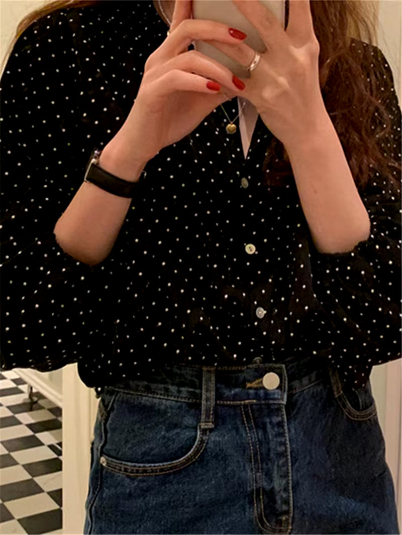 BL3061 New 2023 Fashionable Elegant Office Lady Buttons Oversize Dot Korean Style Wild Spring Summer Women'S Blouses Shirts Tops