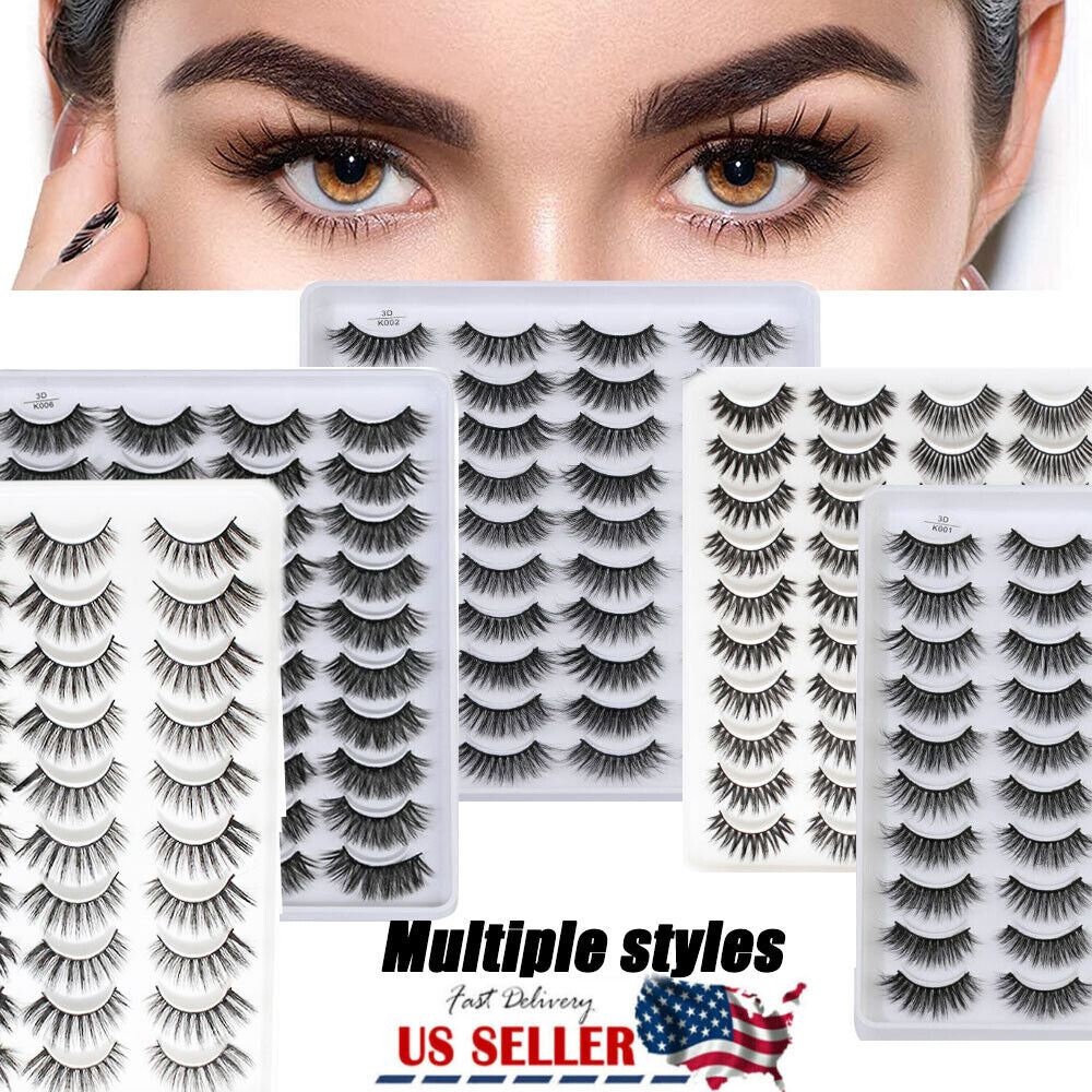 20Pairs False Mink Eyelashes Natural Extension 3D Soft Black Lashes Volume Long