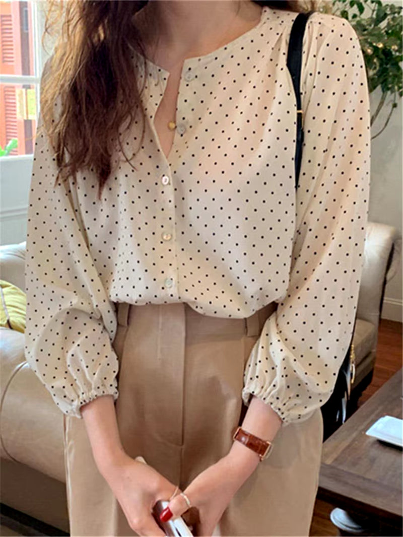 BL3061 New 2023 Fashionable Elegant Office Lady Buttons Oversize Dot Korean Style Wild Spring Summer Women'S Blouses Shirts Tops