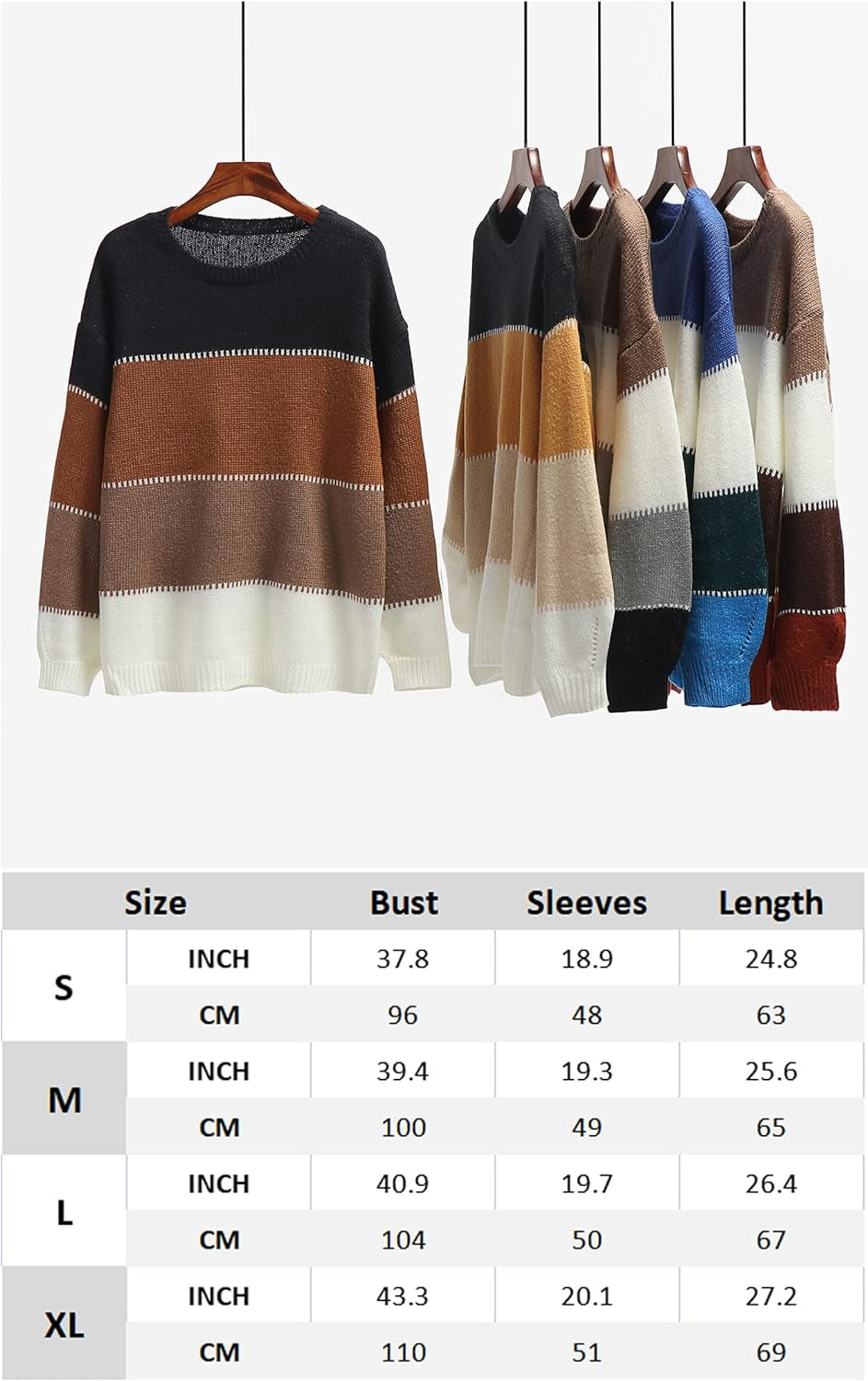 Women'S Sweaters Casual Long Sleeve Crewneck Color Block Patchwork Pullover Knit Sweater Tops