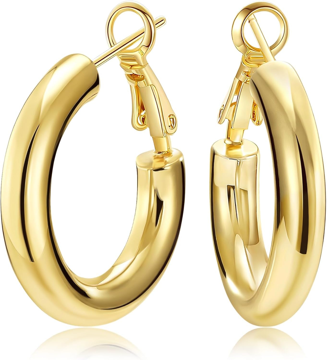 Chunky Gold Hoop Earrings, 14K Gold Plated Chunky Tube Hoop Earrings for Women Lightweight Thick Hoops