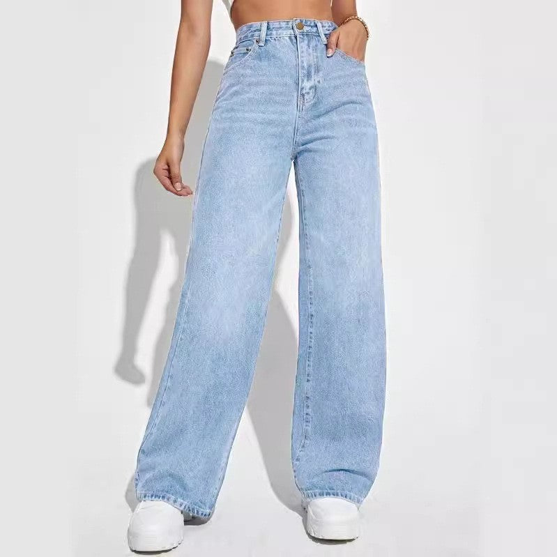 New jeans for women High-waisted slim-fit straight-leg denim pants for women