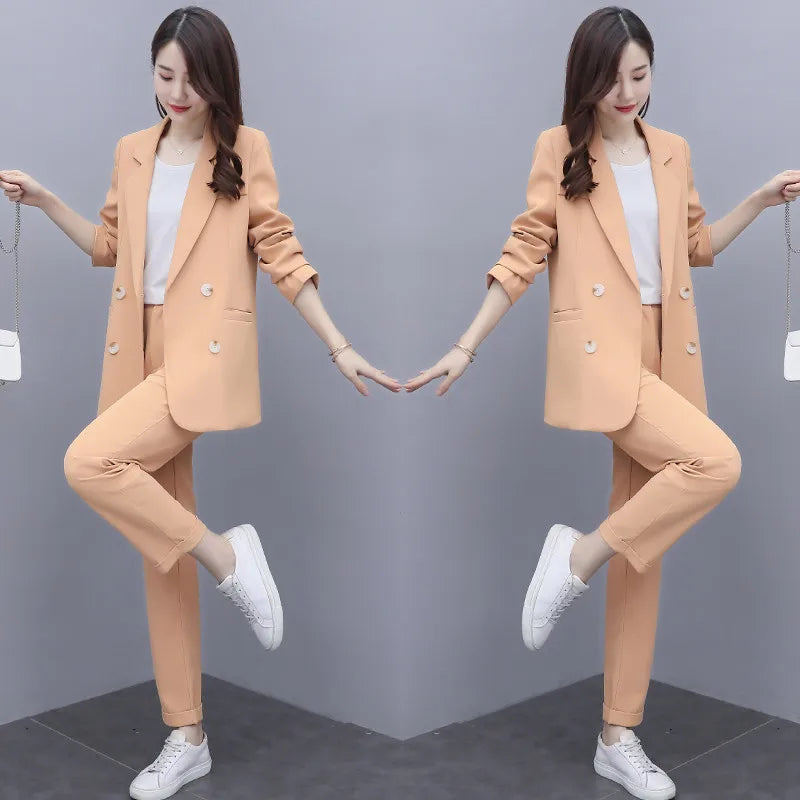 Spring Autumn Women'S Suits New Solid Korean Blazer Jacket Coat and Trousers Two Piece Female Office Suit Pants Set Clothes 2XL