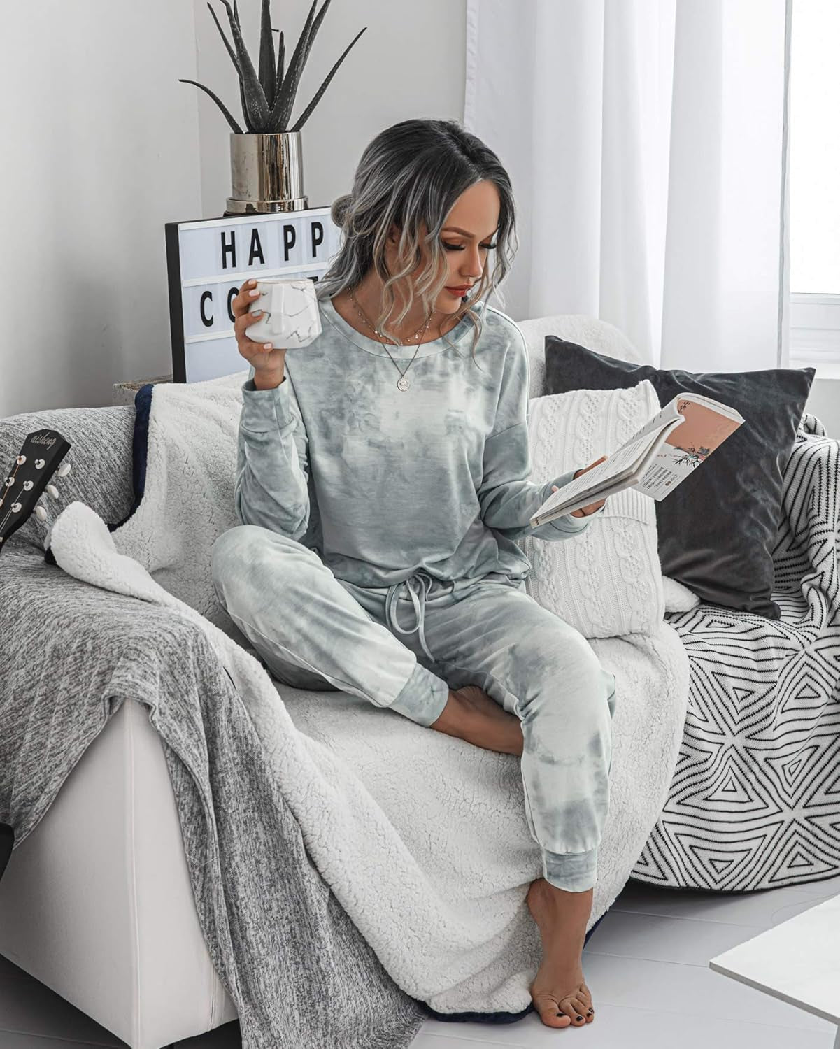 Women'S Pajama Set Long Sleeve Tops and Shorts PJ Set Sleepwear Night Shirt Loungewear with Pockets