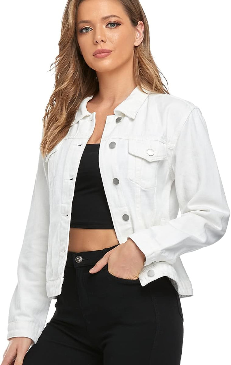 Classic Jean Jackets for Women Basic Long Sleeve Button Downs Ripped Denim Jackets