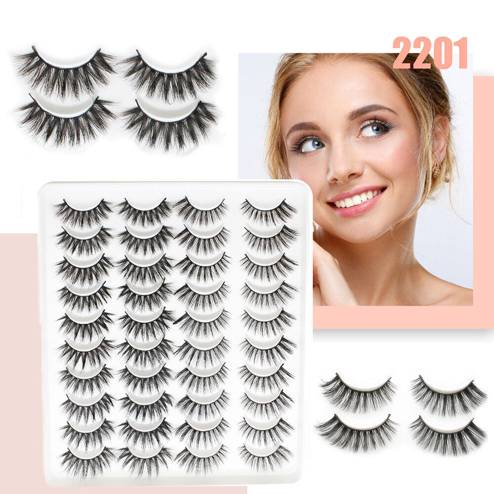 20Pairs False Mink Eyelashes Natural Extension 3D Soft Black Lashes Volume Long