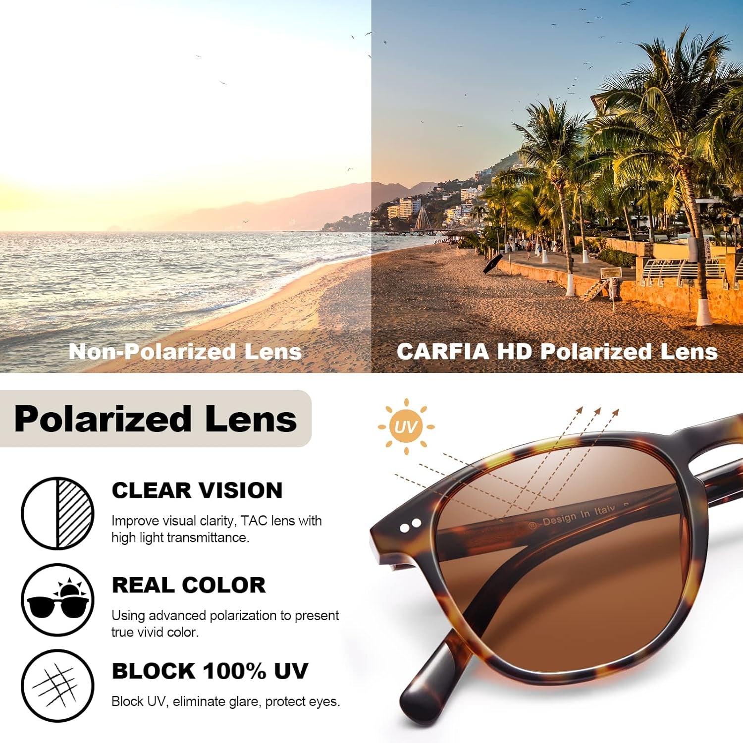 Retro Polarized Sunglasses for Women Small and Medium Face UV Protection, Handcrafted Acetate Frame Sunnies CA5285