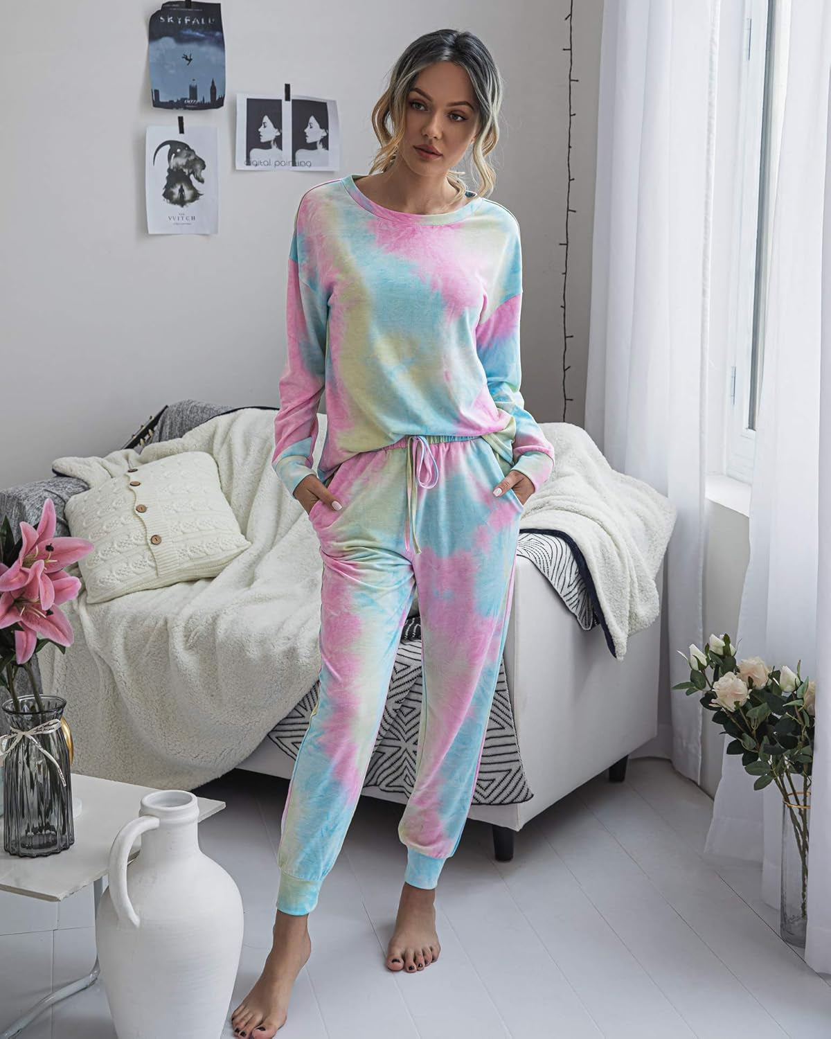 Women'S Pajama Set Long Sleeve Tops and Shorts PJ Set Sleepwear Night Shirt Loungewear with Pockets