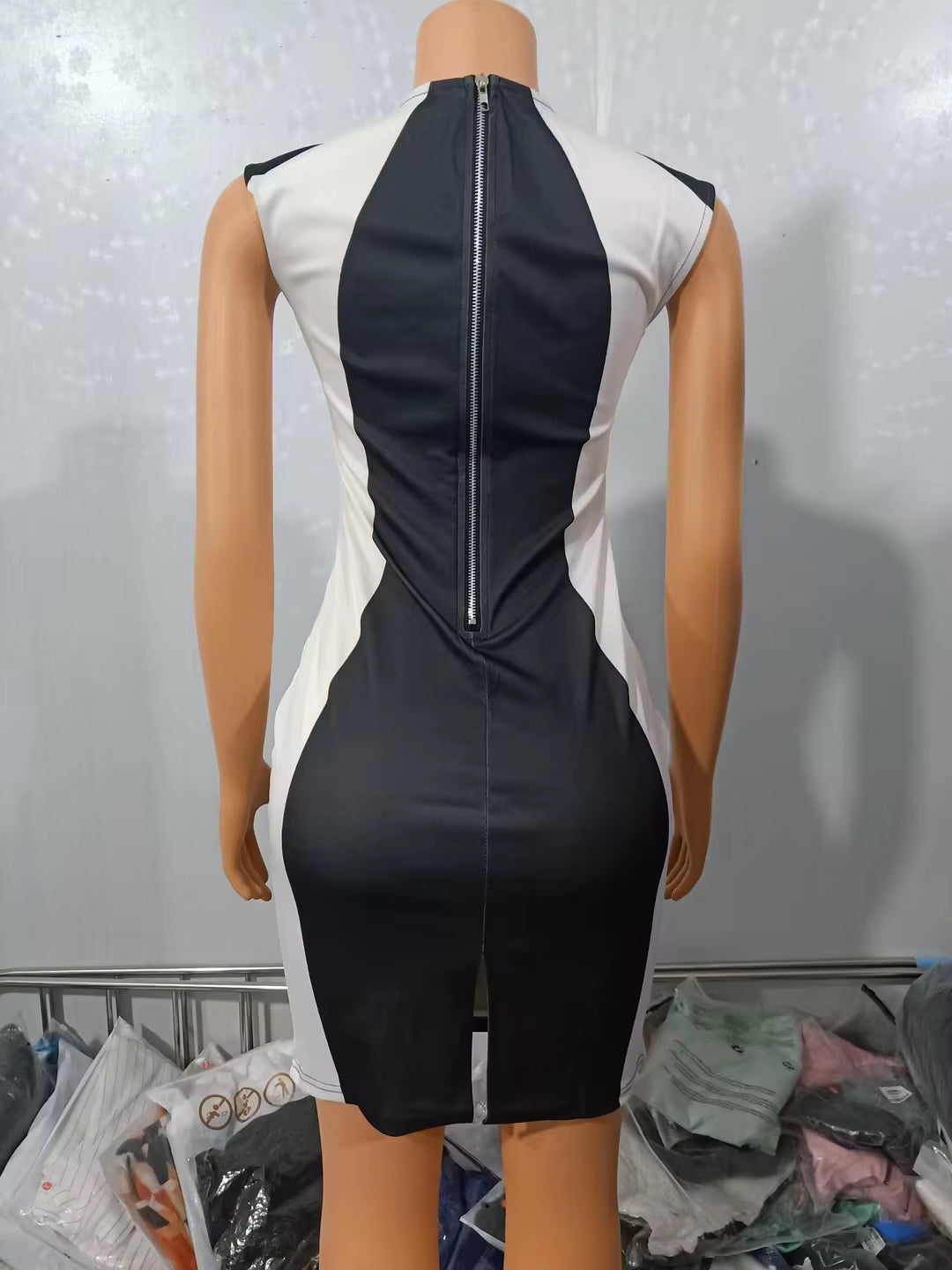 Women'S Dress Color Block round Neck Sleeveless Bodycon Mini Dress 2024 Spring Latest Elegant Zipper Skinny Daily Work Skirt