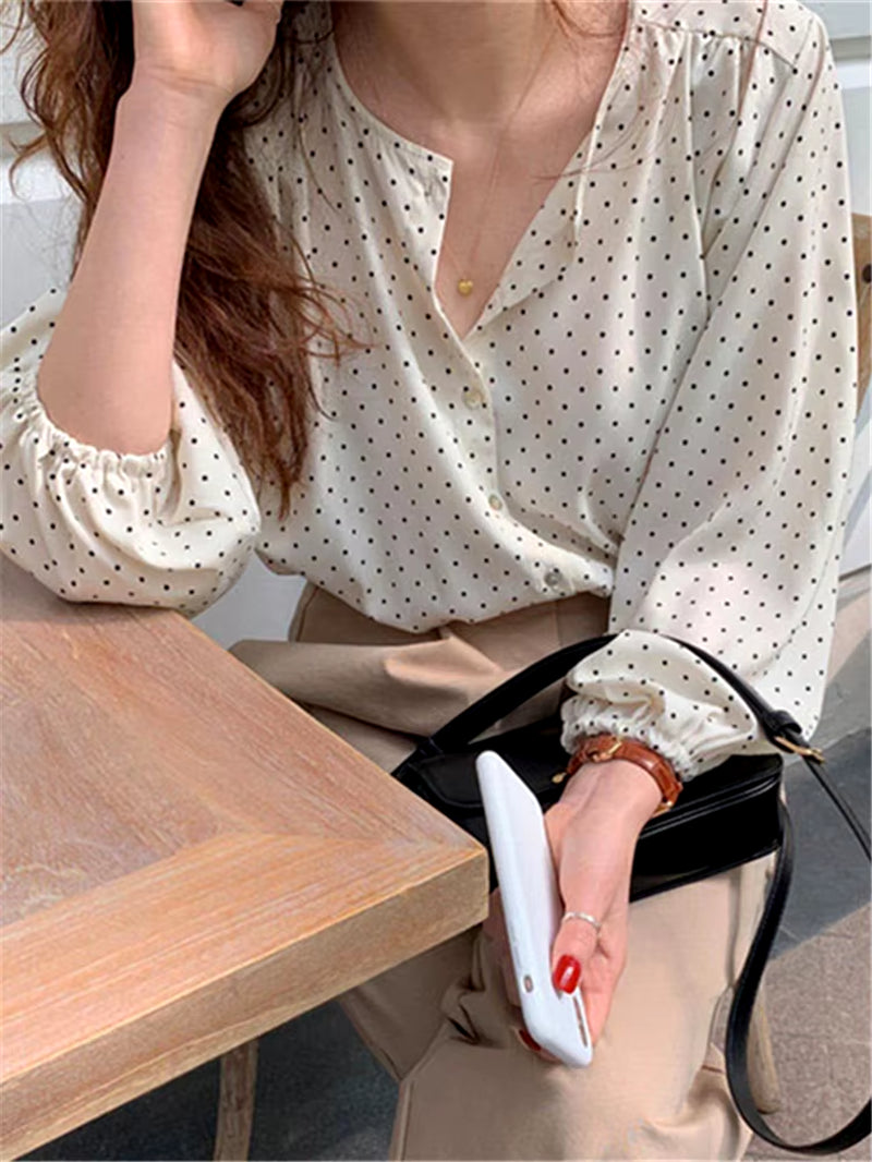 BL3061 New 2023 Fashionable Elegant Office Lady Buttons Oversize Dot Korean Style Wild Spring Summer Women'S Blouses Shirts Tops