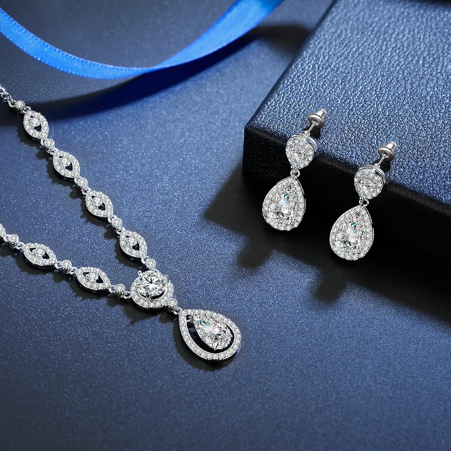 AAA Cubic Zirconia CZ Silver Plated Base Women'S Party Jewelry Set Earrings Pendant Necklace