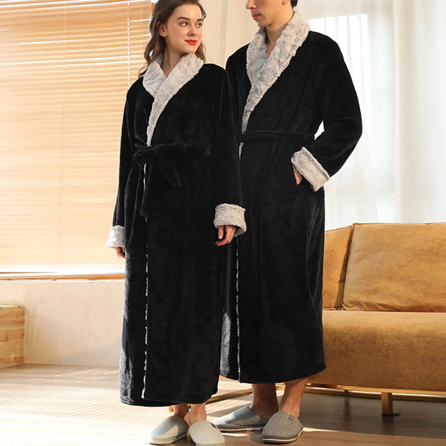 Women'S Soft Plush Fleece Shawl Collar Kimono Bathrobe, Full Length Long Winter Warm Flannel Lounge Spa Robes House Coat Pajamas Loungewear with Pockets