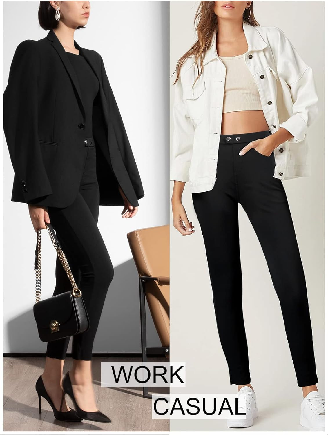 Womens Dress Pants Skinny Work Pants High Waisted Black Stretch Jeggings Pull on Office Ponte Pants with Pockets