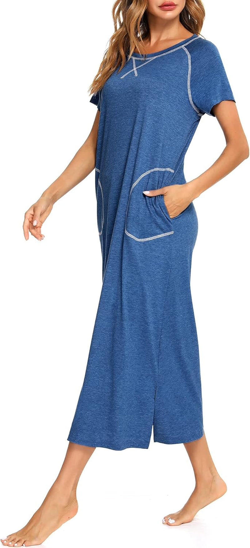 Loungewear Long Nightgown Women'S Ultra-Soft Nightshirt Full Length Sleepwear with Pocket