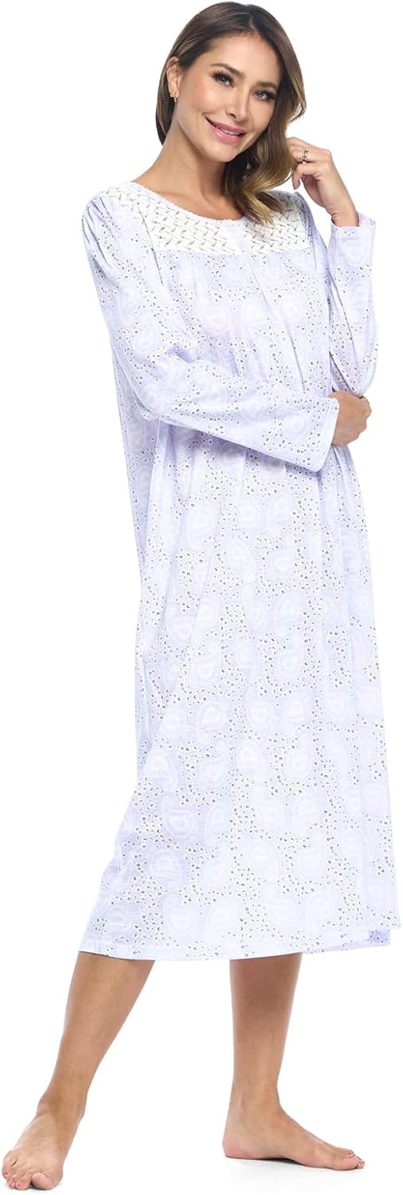 Women'S Floral Long Sleeve Sleep Dress Full Length Henley Nightgown