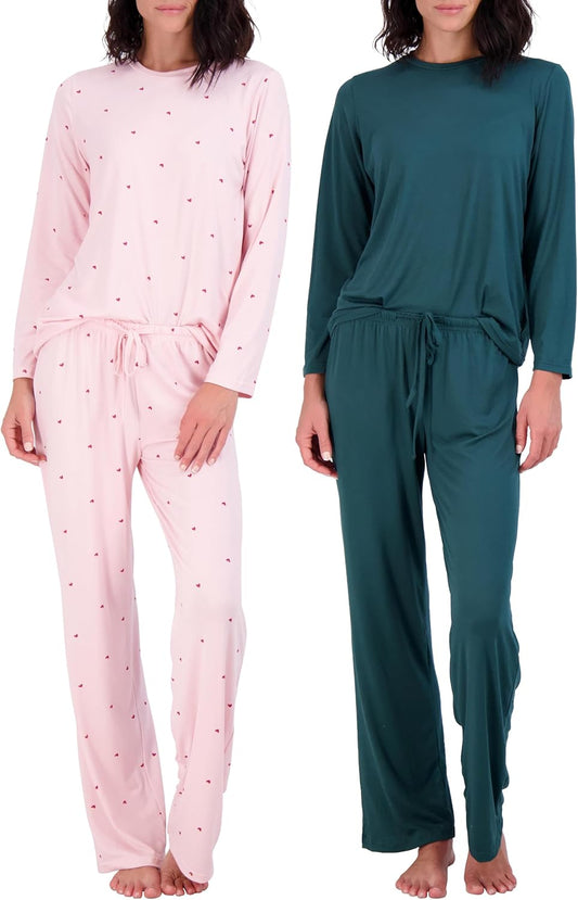 2 Pack: Women'S Pajama Set - Choose from Short Sleeve with Pocket or Long Sleeve without Pocket