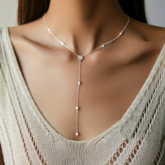 Inlaid zircon pendant Y shape long fringe necklace elegant fashion commuter jewelry women