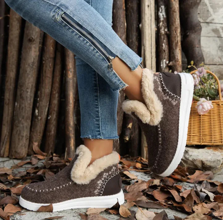 Fleece-lined Plush Warm Cotton Shoes, Plus Size