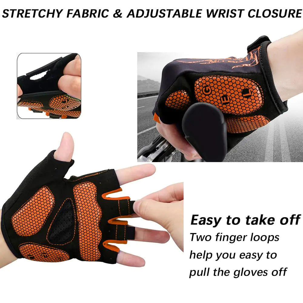 MOREOK Cycling Gloves Bike Gloves for Men/Women-[5MM Gel Pad] Biking Gloves Half Finger Bicycle Gloves Exercise Workout Gloves for Cycling/Weight Lifting/Gym/Motorcycle/Rowing Orange XX-Large