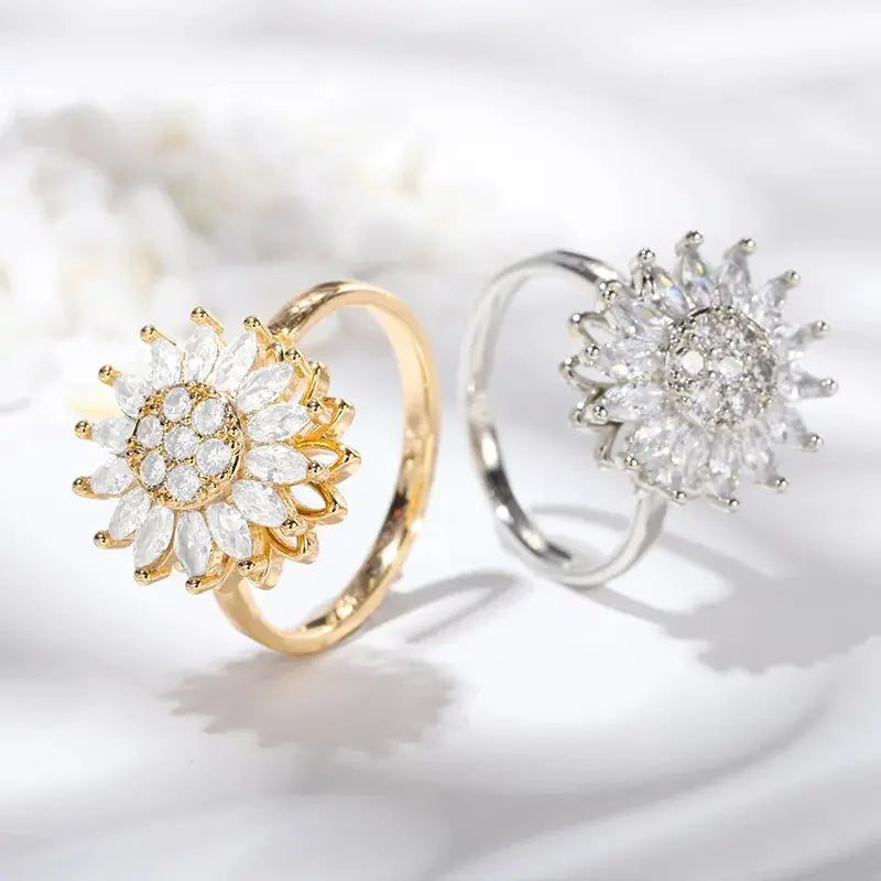 Crystal Sunflower Rings For Women