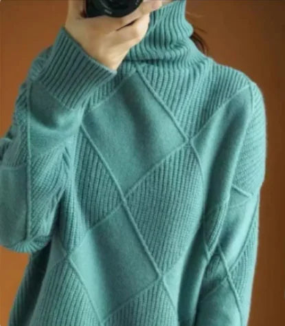 Women's Turtleneck Rhombus Sweater