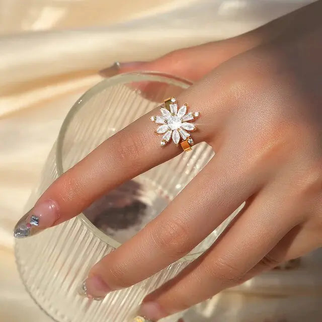 Crystal Sunflower Rings For Women