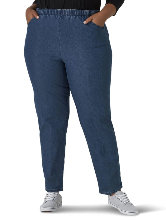 Chic Classic Collection Womens Plus Size Stretch Elastic Waist Pull-On Pant 26 Mid Shade Denim