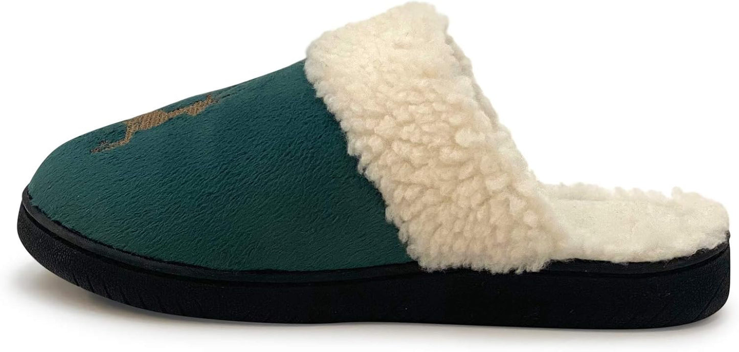 Women'S Comfy Faux Fur House Slipper Scuff Memory Foam Slip on Anti-Skid Sole Christmas Slippers