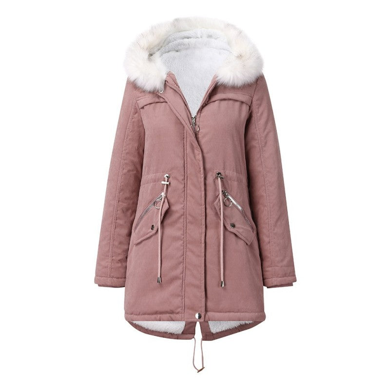 Fur Collar Long Hooded Quilted Jacket