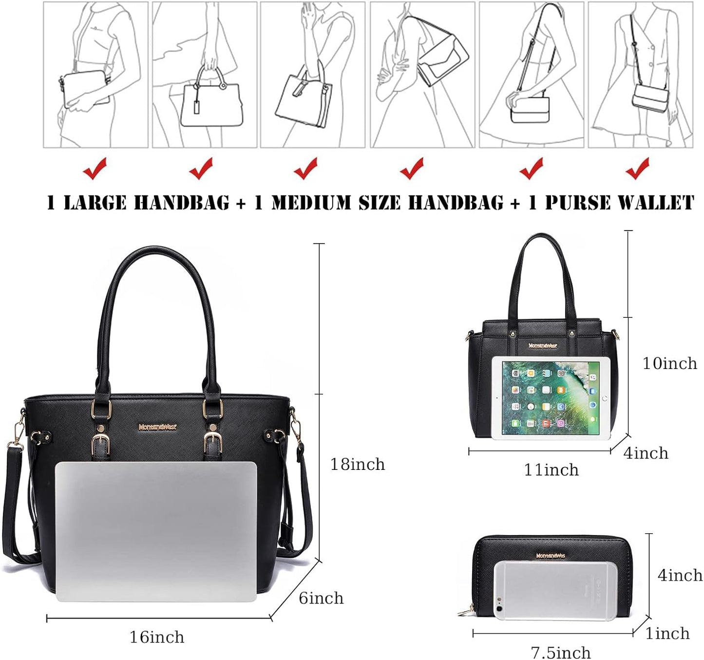 Purses and Handbags for Women Tote Purse and Wallet Set Shoulder Satchel Bag for Women 3PCS