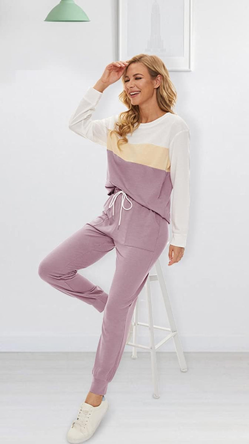 Two Piece Outfits for Women,Long Sleeve Crewneck Pullover Tops and Pants Sweatsuits Lounge Set with Pockets