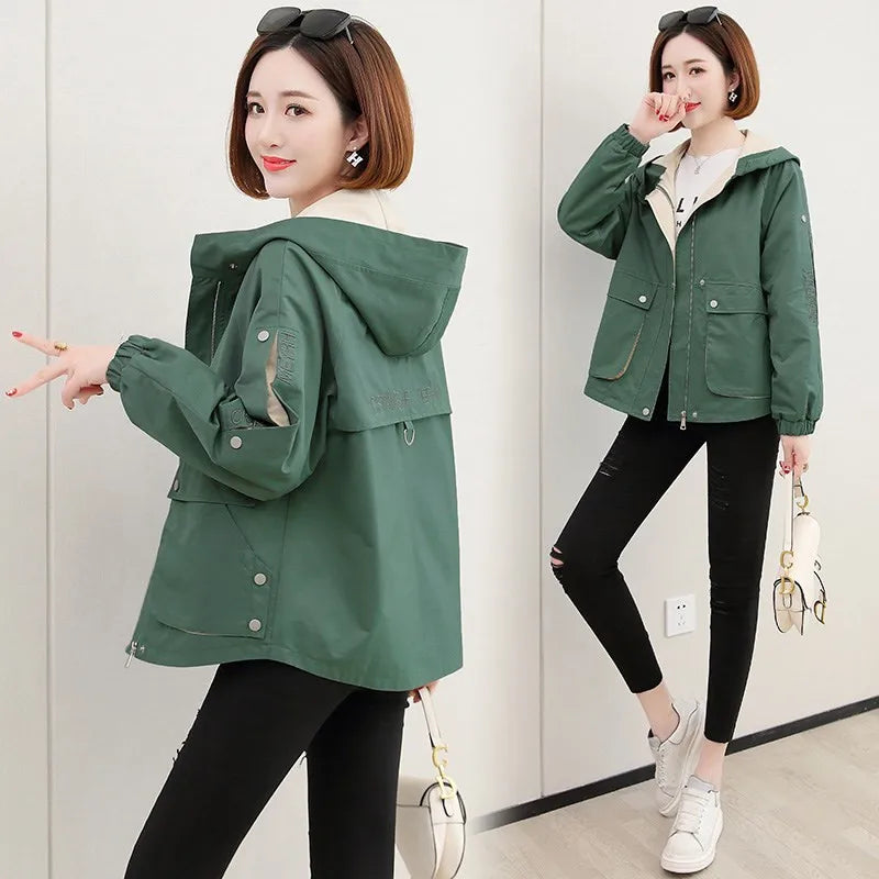 2022 New Autumn Women'S Jackets Long Sleeve Causal Windbreaker Female Hooded Basic Coats Loose Outwear P896