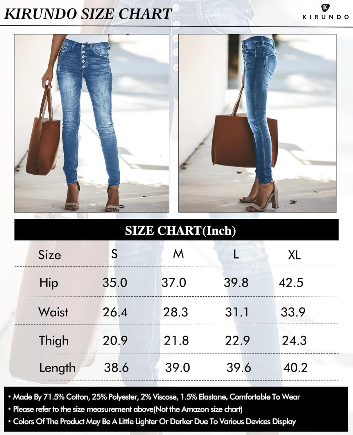 2024 Women'S Skinny Jeans with Buttons Solid Color Casual Stretchy High Waisted Jeans with Pockets