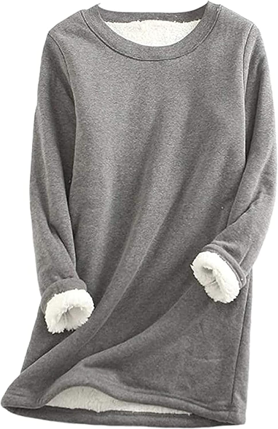 Women'S Sherpa Lined Sweatshirt Winter Warm Crewneck Pullover Loungewear