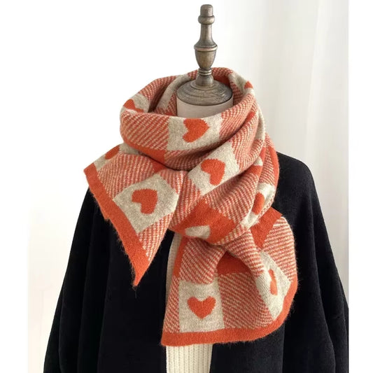 Knitted Scarf Love Heart Scarf Black White Plaid Scarf Thickened Warm Winter Women'S Scarves Christmas New Year Gifts Black