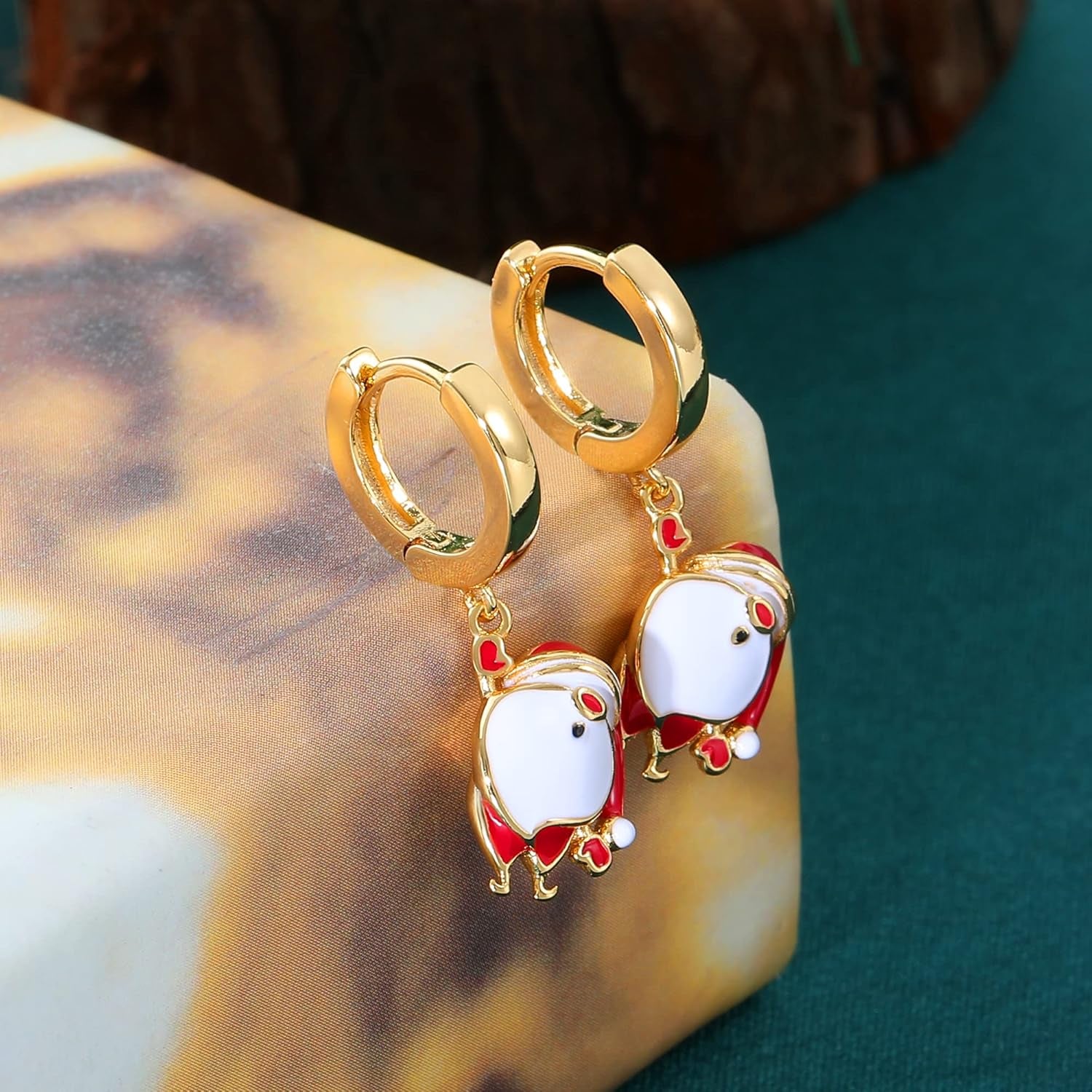 Christmas Earrings for Women with Dangle, Small Gold Huggie Earrings for Women 14K Real Gold Plated