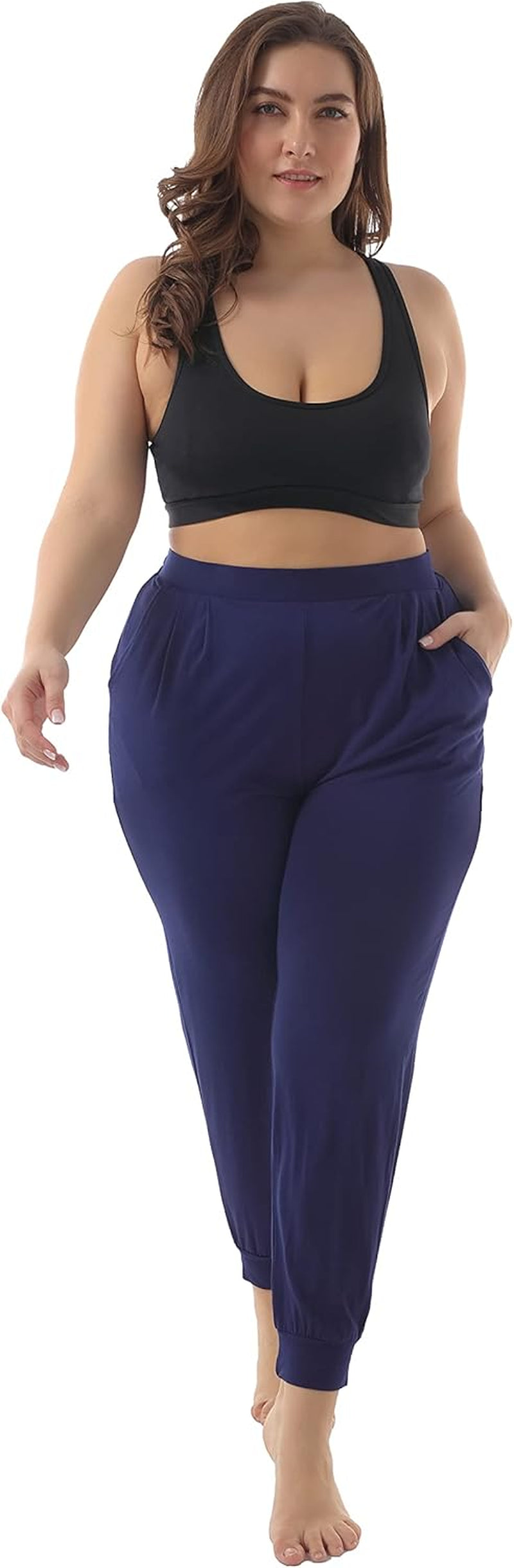 Women'S plus Size Casual Lounge Pants Stretchy Relaxed Jogger Yoga Pants with Pockets