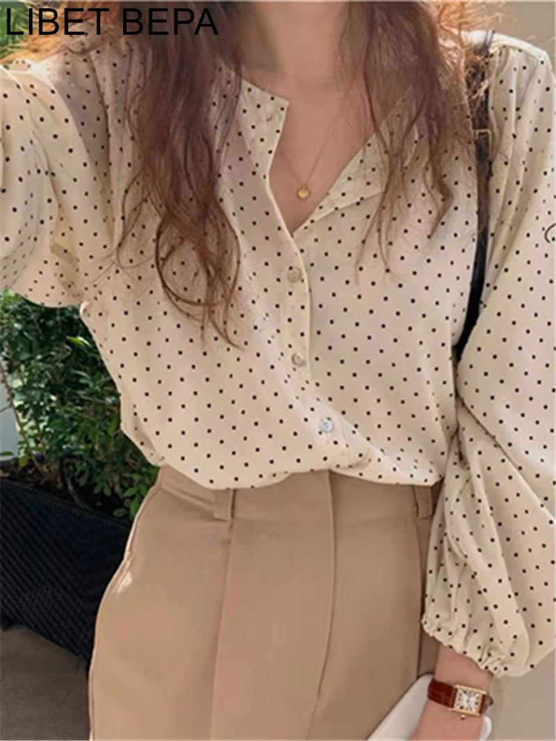 BL3061 New 2023 Fashionable Elegant Office Lady Buttons Oversize Dot Korean Style Wild Spring Summer Women'S Blouses Shirts Tops