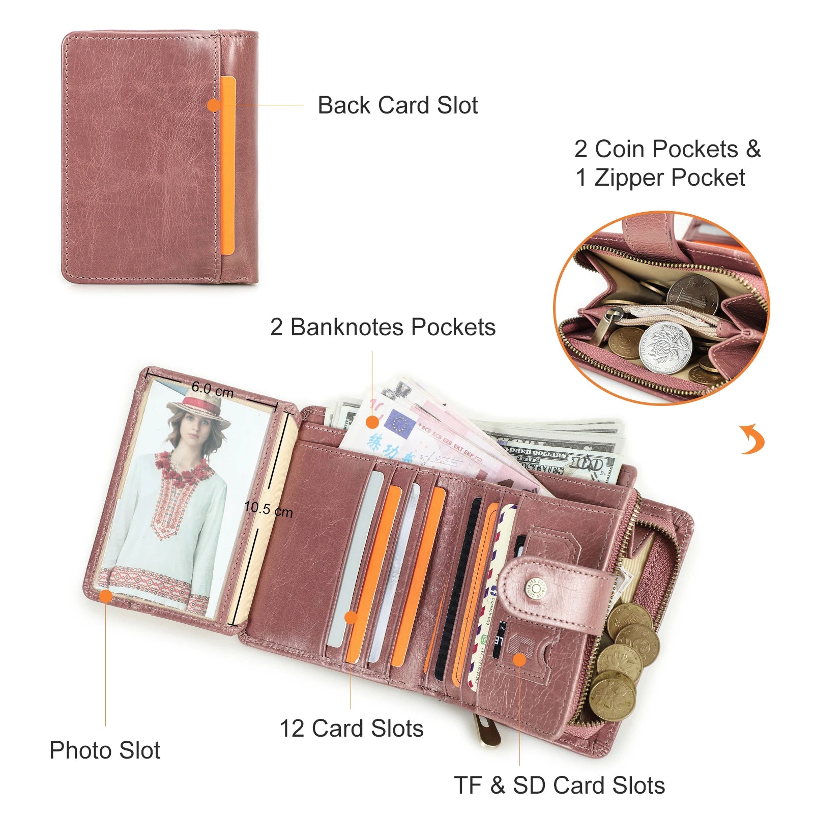 CONTACT'S Genuine Leather Wallets for Women Short Fashion Women'S Purses Card Holder Zip Coin Purses Female Bag Women'S Wallet