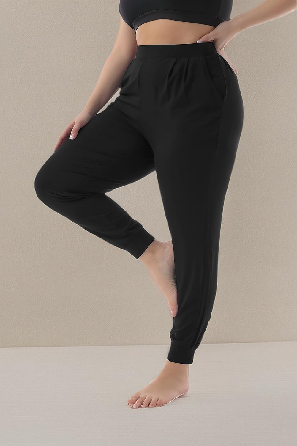 Women'S plus Size Casual Lounge Pants Stretchy Relaxed Jogger Yoga Pants with Pockets