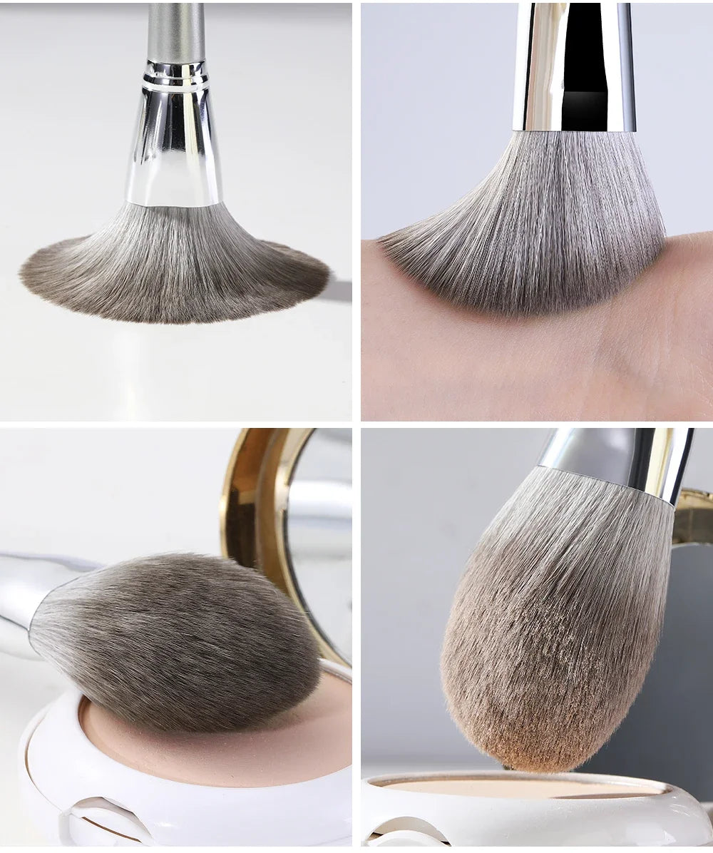 14Pcs Silver Makeup Brushes Set Powder Grey Blush Concealer Foundation Eyeshadow Eyeliner Eye Cosmetics Face Beauty Tools