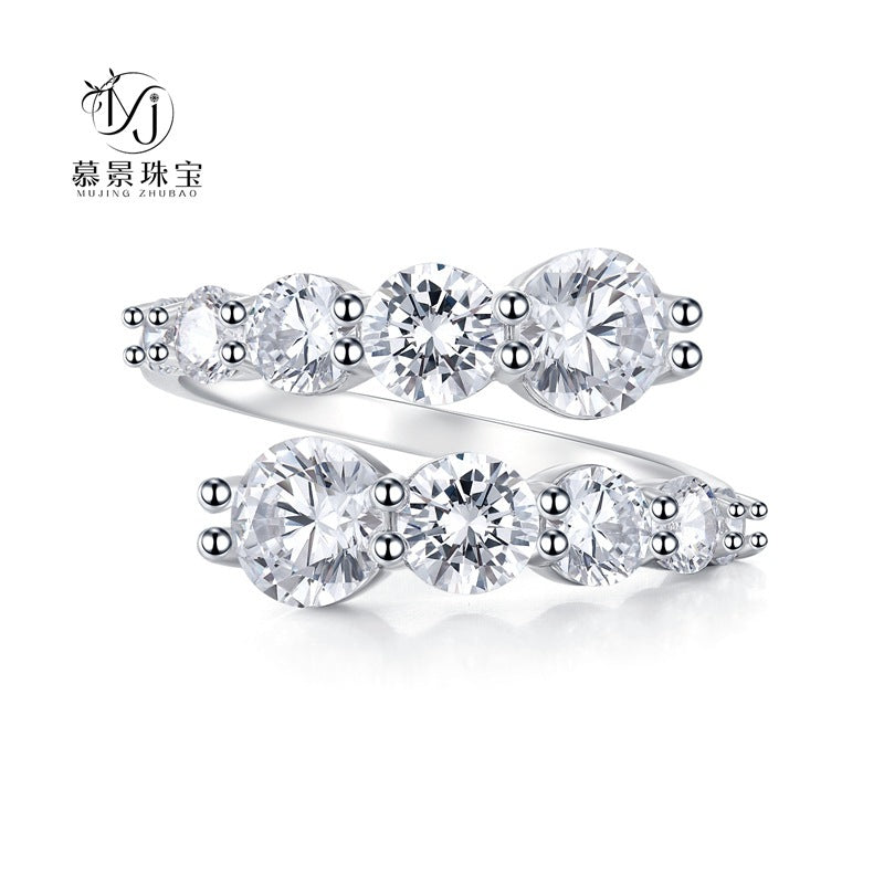 Mujing Jewelry's new 925 silver open ring 6.5mm round diamond high-carbon diamond ring rings  everything